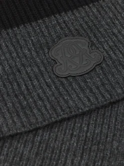 Reiss Black Bennett Monogram Appliqué Wool Scarf
