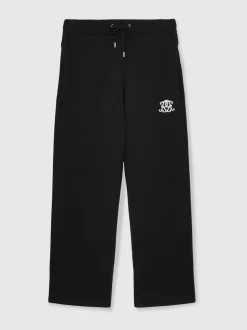 Reiss Black Blake Monogram Wool Wide-Leg Knitted Joggers