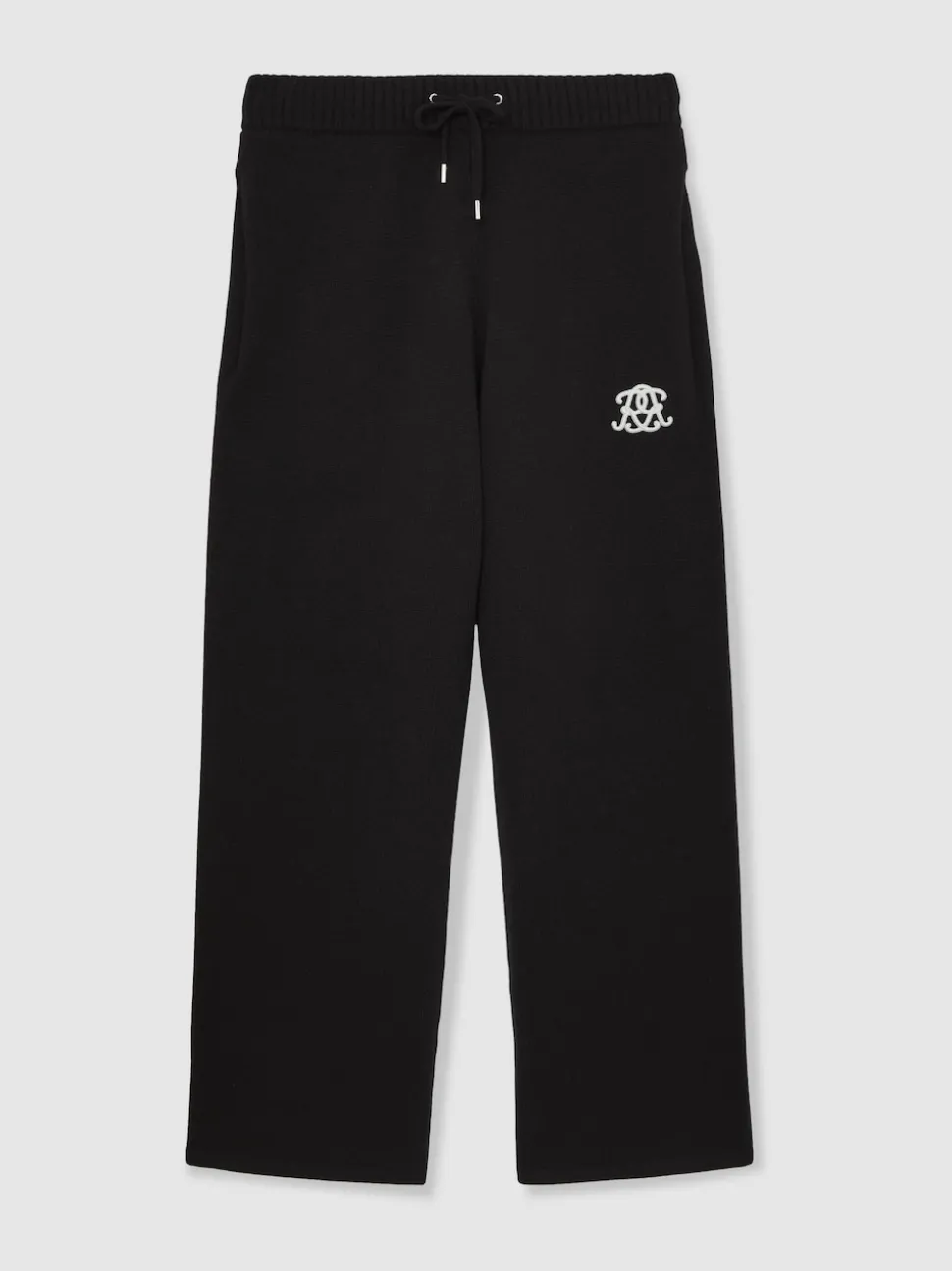 Reiss Black Blake Monogram Wool Wide-Leg Knitted Joggers