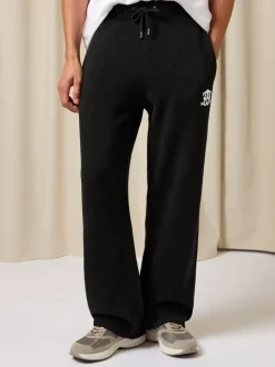 Reiss Black Blake Monogram Wool Wide-Leg Knitted Joggers