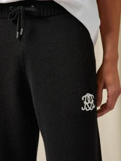 Reiss Black Blake Monogram Wool Wide-Leg Knitted Joggers