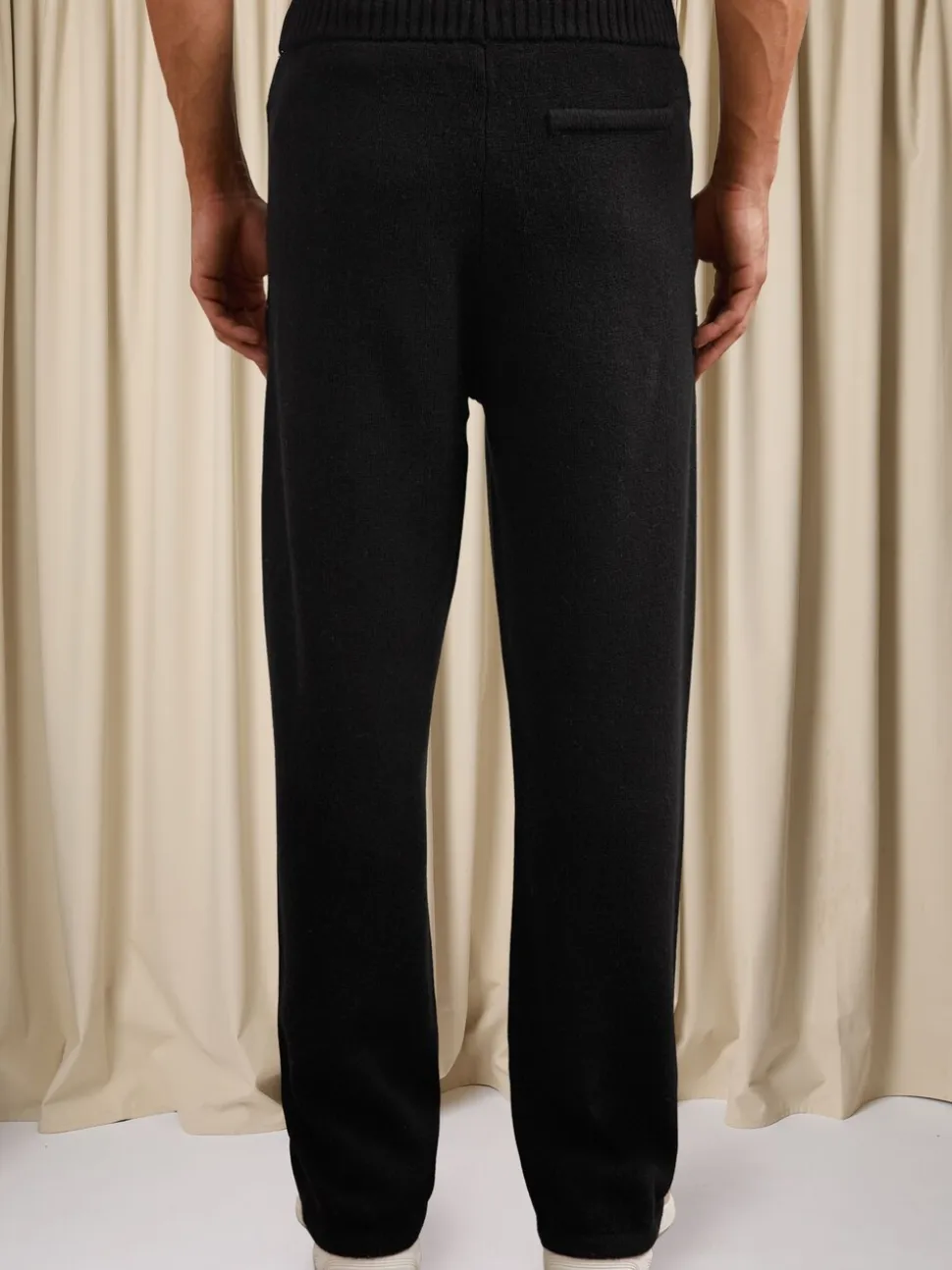 Reiss Black Blake Monogram Wool Wide-Leg Knitted Joggers
