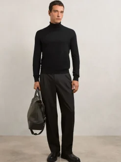 Reiss Black Caine Slim Fit Merino Wool Roll Neck Jumper
