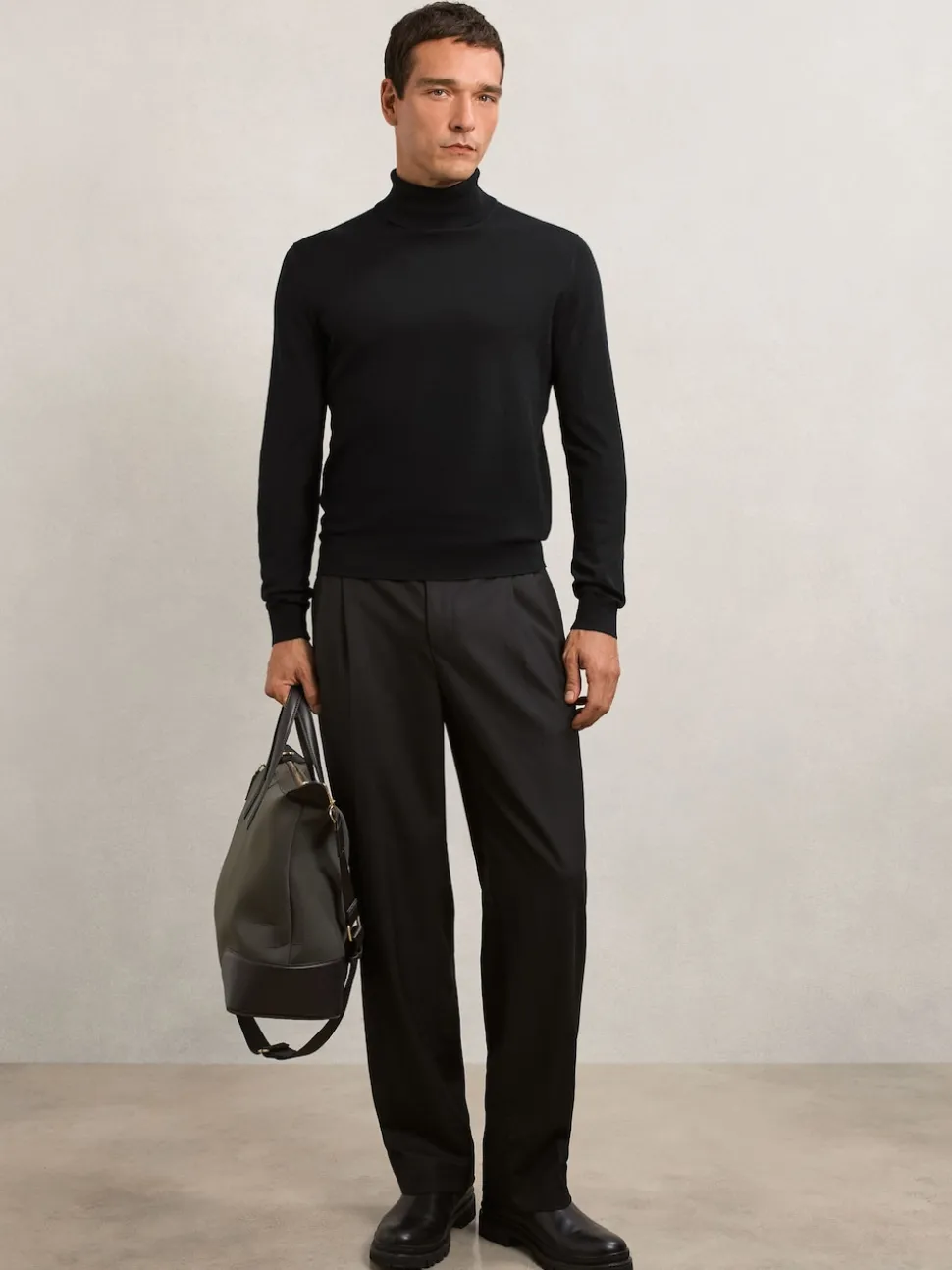 Reiss Black Caine Slim Fit Merino Wool Roll Neck Jumper