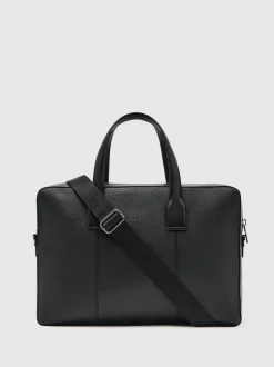 Reiss Black Carlos Micro-Grain Leather Briefcase