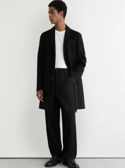 Reiss Black Chain Wool-Blend Wide-Leg Trousers