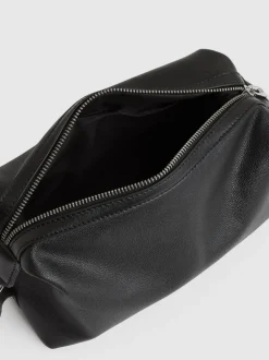Reiss Black Cillian Micro-Grain Leather Washbag