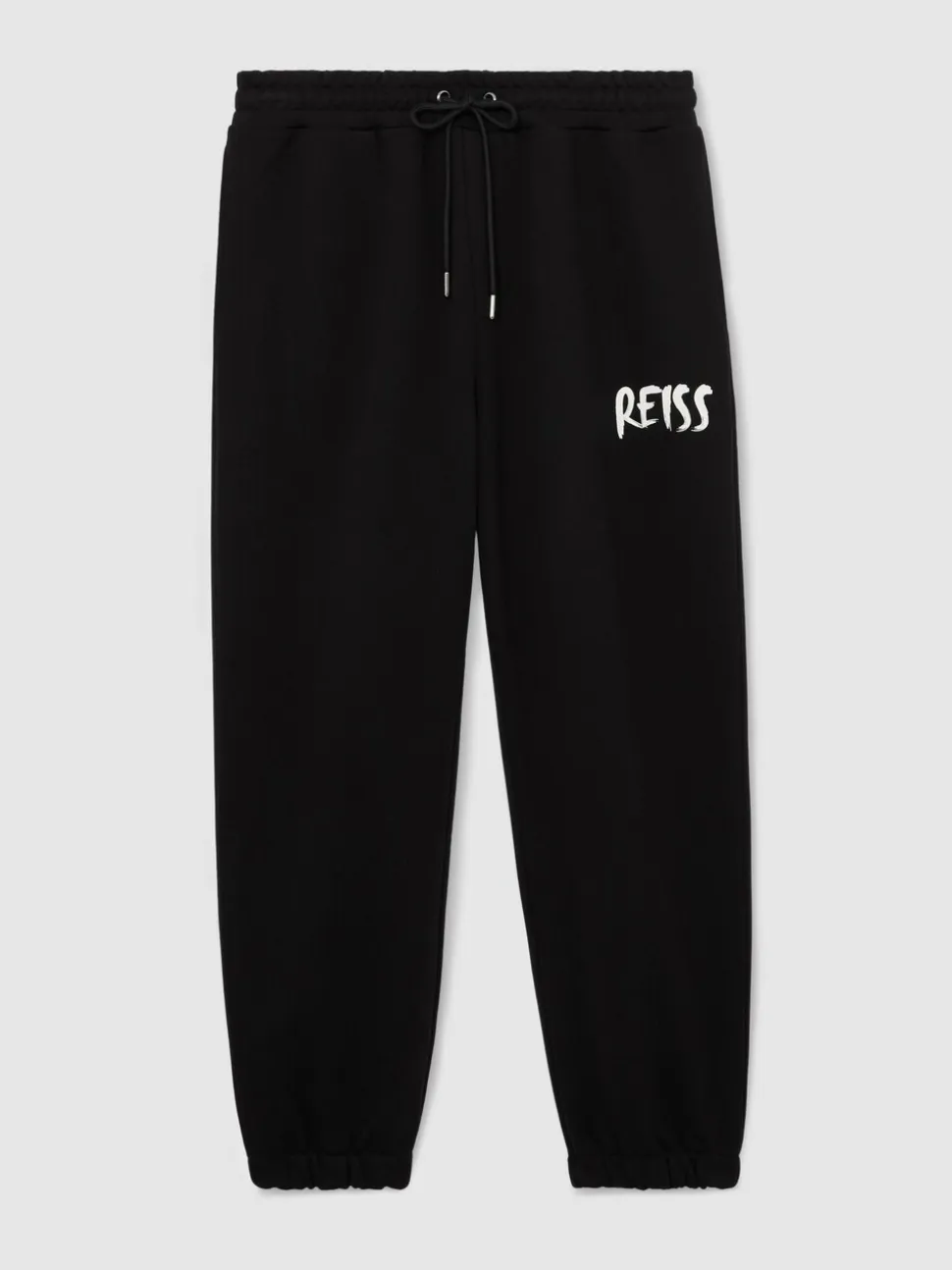 Reiss Black Edison Cotton Logo-Print Cuffed Joggers