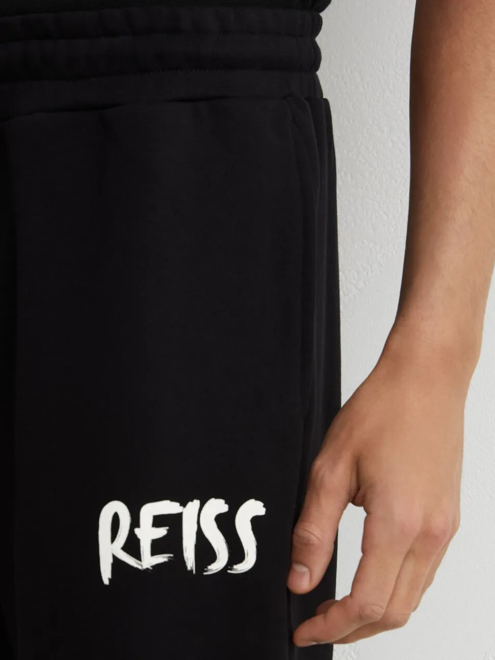 Reiss Black Edison Cotton Logo-Print Cuffed Joggers