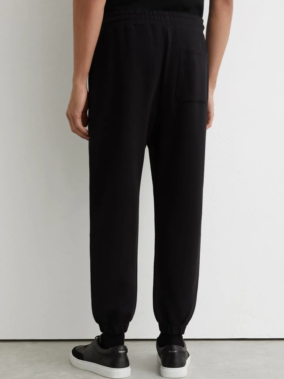 Reiss Black Edison Cotton Logo-Print Cuffed Joggers