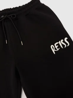 Reiss Black Edison Cotton Logo-Print Cuffed Joggers