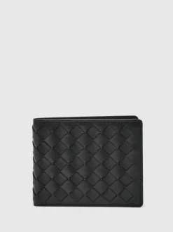 Reiss Black Elton Leather Large Lattice-Effect Wallet