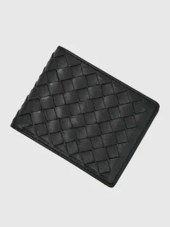 Reiss Black Elton Leather Large Lattice-Effect Wallet