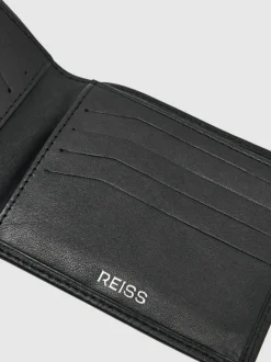 Reiss Black Elton Leather Large Lattice-Effect Wallet