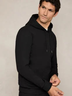Reiss Black Fabien Premium Interlock-Jersey Hoodie