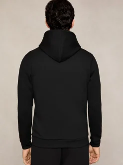 Reiss Black Fabien Premium Interlock-Jersey Hoodie