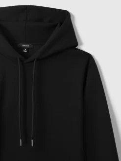Reiss Black Fabien Premium Interlock-Jersey Hoodie