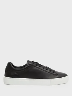 Reiss Black Finley Leather Low-Top Trainers