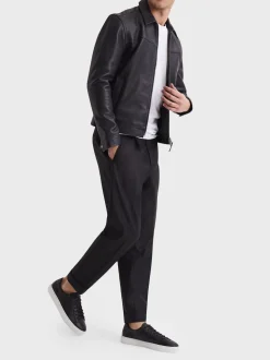 Reiss Black Finley Leather Low-Top Trainers