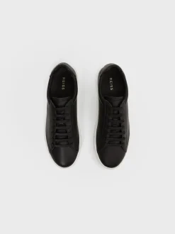 Reiss Black Finley Leather Low-Top Trainers