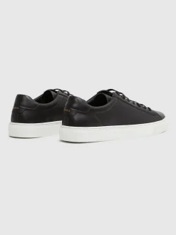 Reiss Black Finley Leather Low-Top Trainers