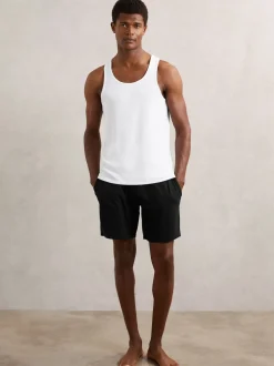 Reiss Black Fleet Cotton Jersey Logo-Waistband Shorts with Stretch