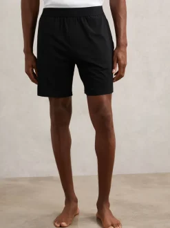 Reiss Black Fleet Cotton Jersey Logo-Waistband Shorts with Stretch