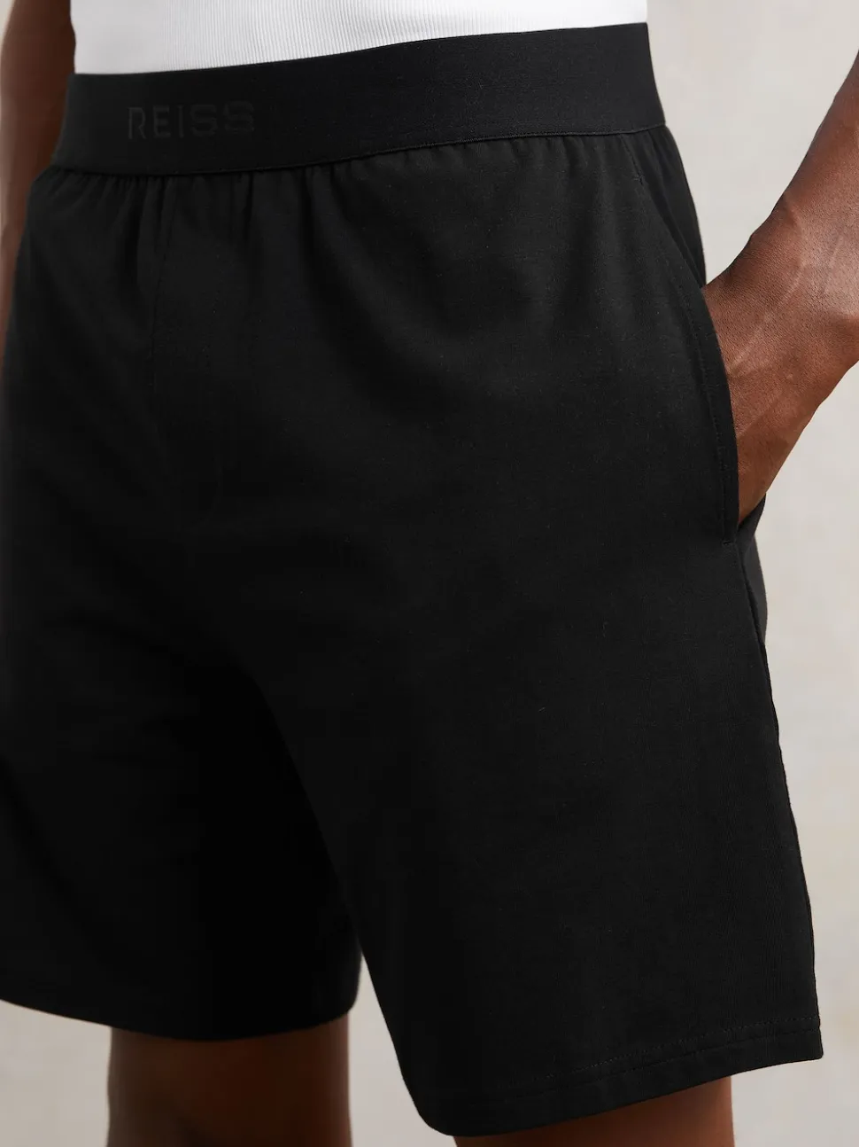 Reiss Black Fleet Cotton Jersey Logo-Waistband Shorts with Stretch