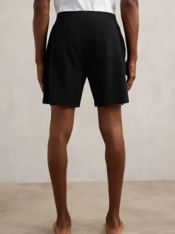 Reiss Black Fleet Cotton Jersey Logo-Waistband Shorts with Stretch