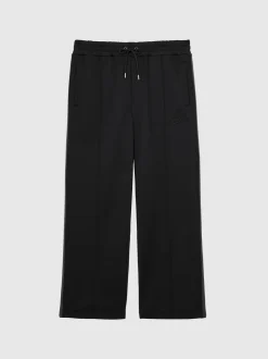 Reiss Black Foster Monogram Cotton Wide-Leg Joggers