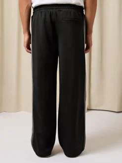 Reiss Black Foster Monogram Cotton Wide-Leg Joggers