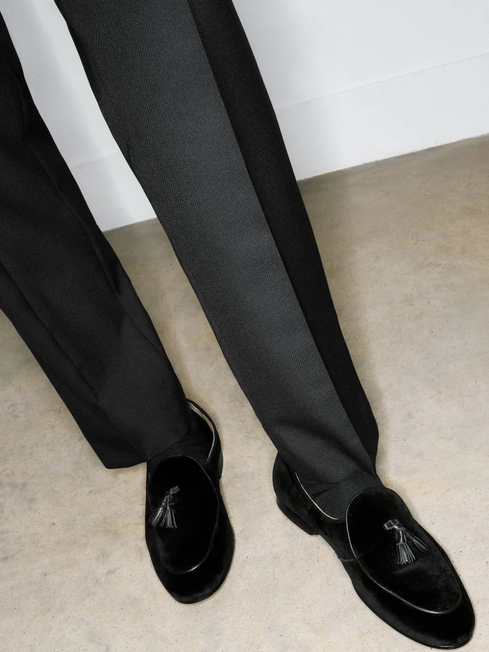 Reiss Black Harry Velvet Tassel-Detail Loafers