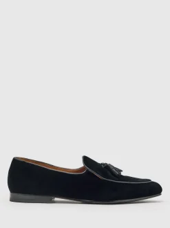 Reiss Black Harry Velvet Tassel-Detail Loafers