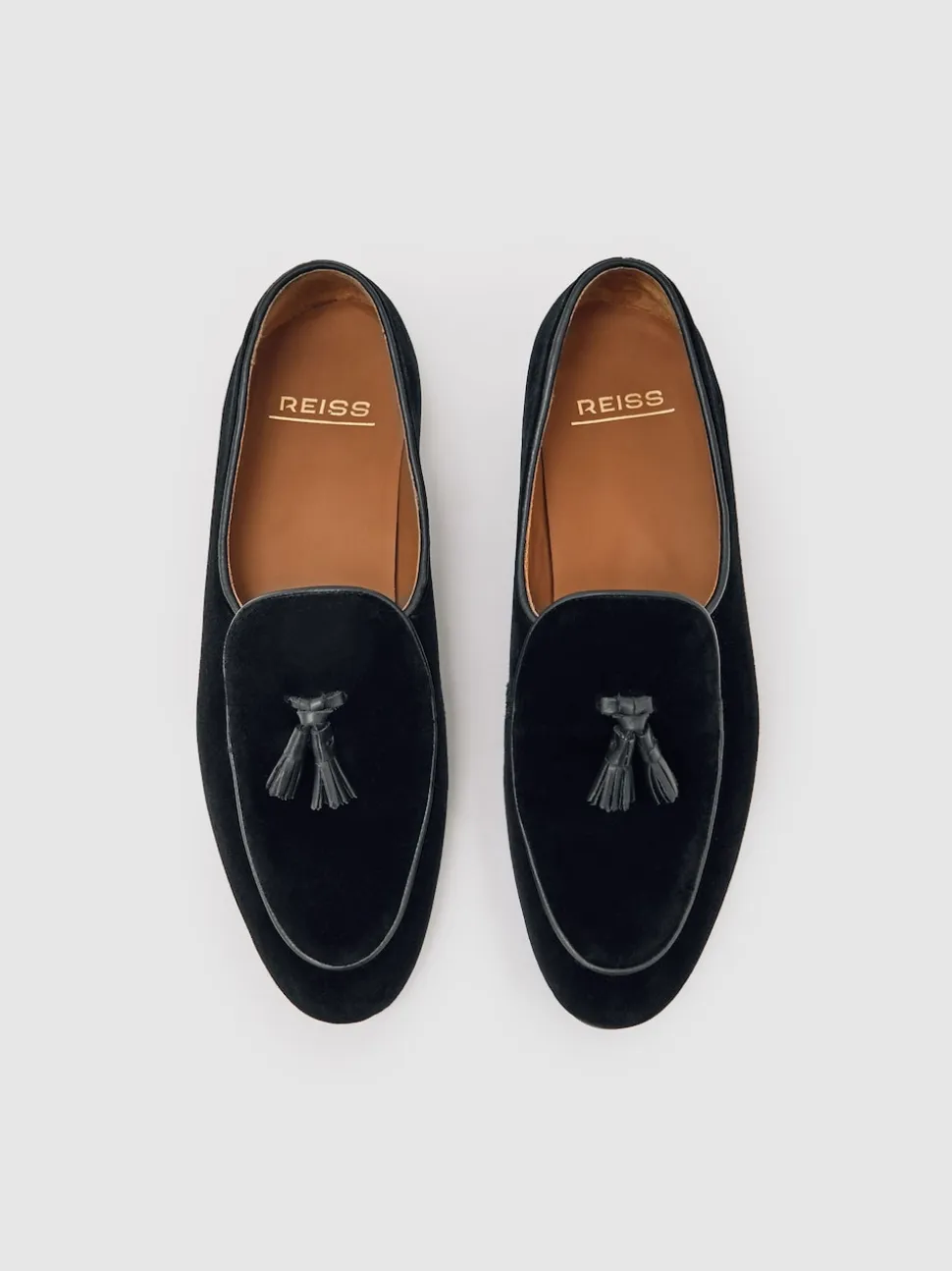 Reiss Black Harry Velvet Tassel-Detail Loafers