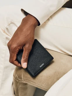 Reiss Black Henry Micro-Grain Leather Wallet