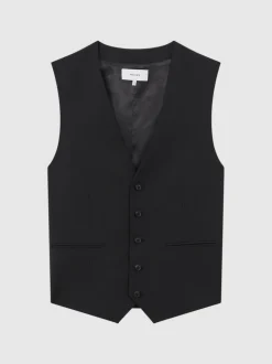 Reiss Black Hope Modern Fit Wool Blend Waistcoat