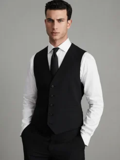 Reiss Black Hope Modern Fit Wool Blend Waistcoat