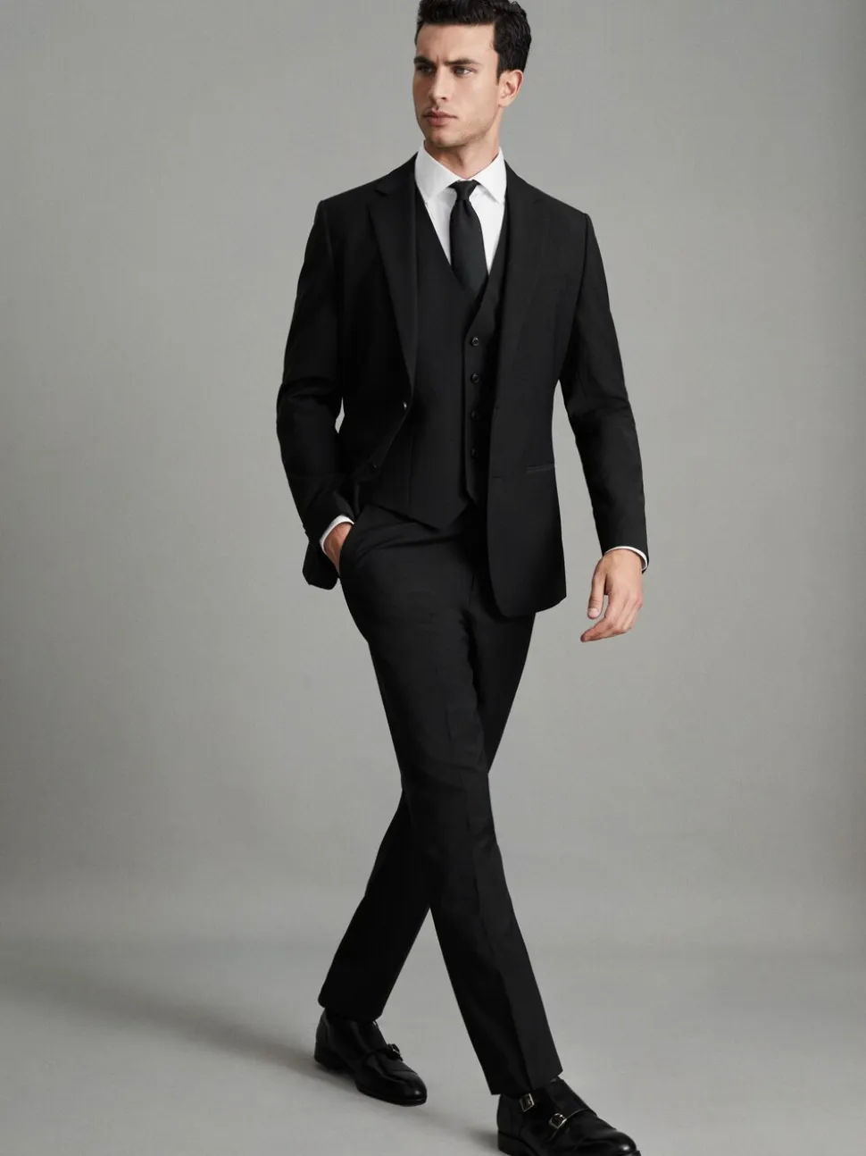 Reiss Black Hope Modern Fit Wool Blend Waistcoat