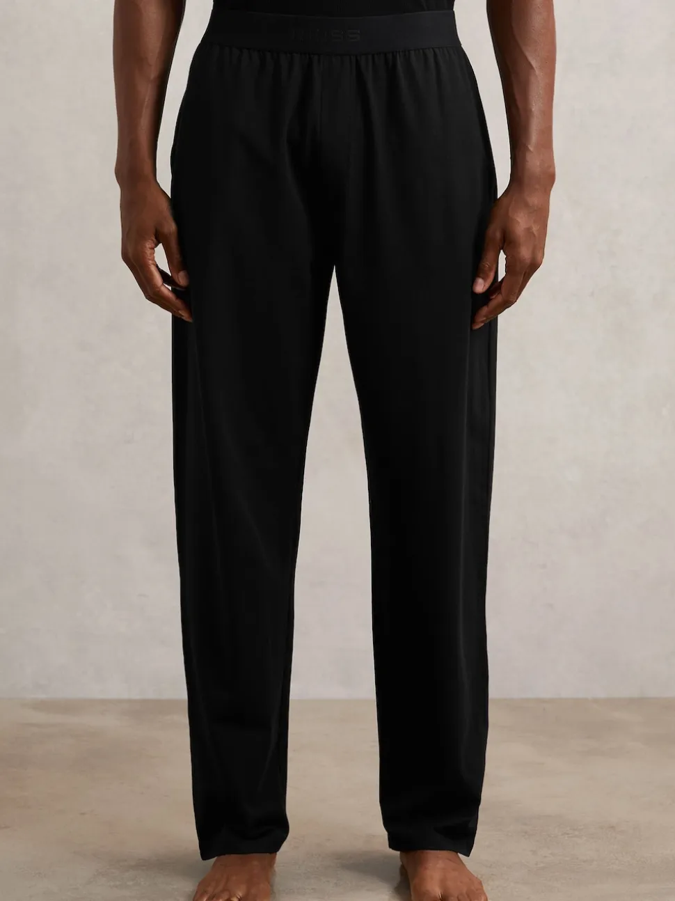Reiss Black Hugo Cotton Jersey Logo-Waistband Joggers with Stretch