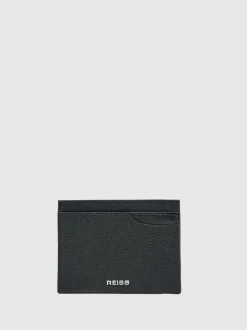 Reiss Black Hugo Micro-Grain Leather Card Holder
