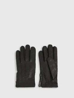 Reiss Black Iowa Leather Zip-Side Gloves