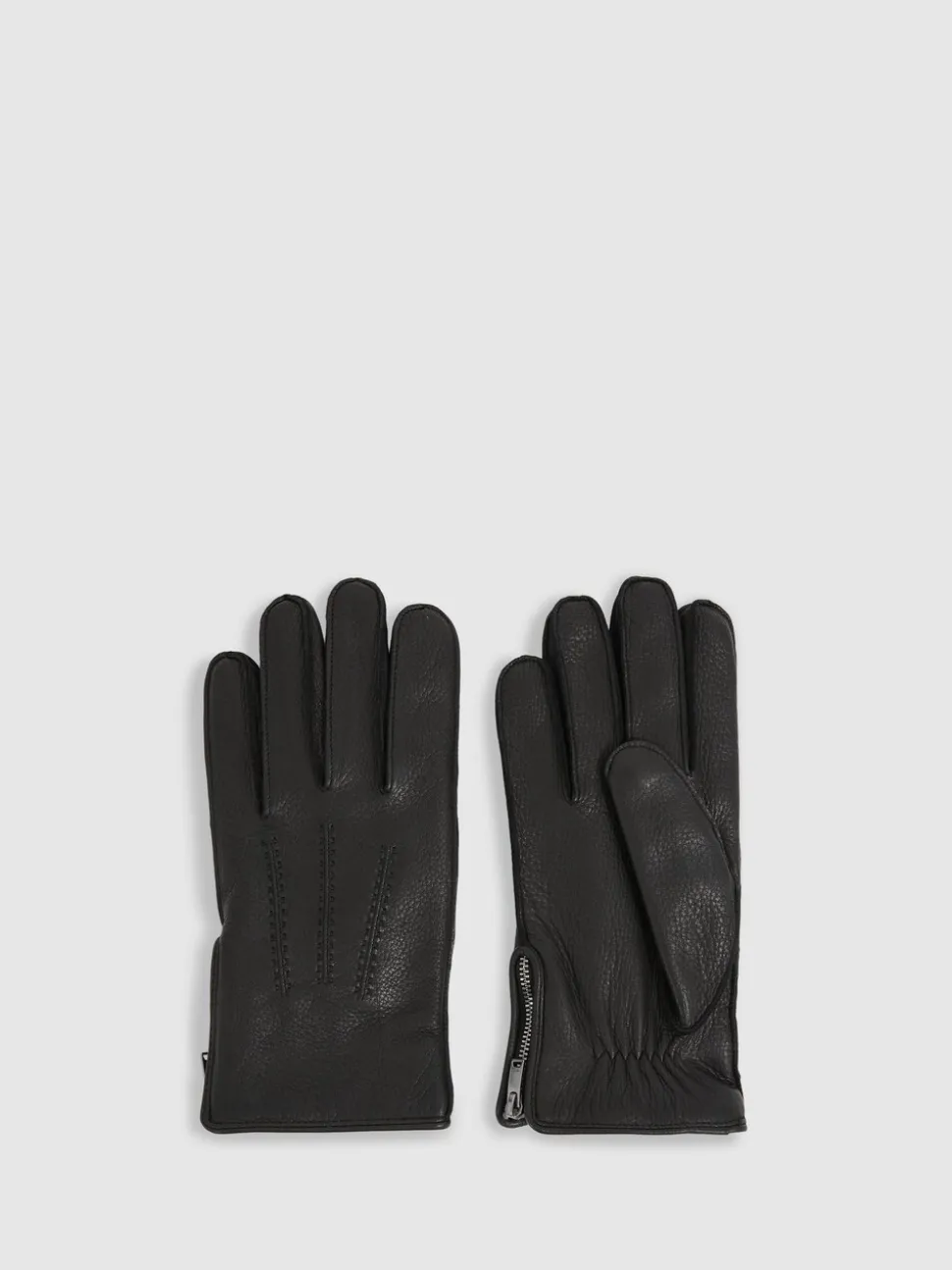 Reiss Black Iowa Leather Zip-Side Gloves