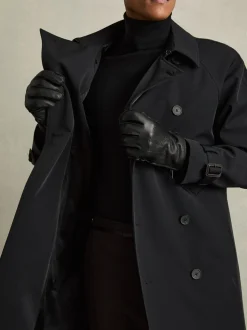 Reiss Black Iowa Leather Zip-Side Gloves