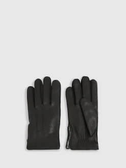 Reiss Black Iowa Leather Zip-Side Gloves