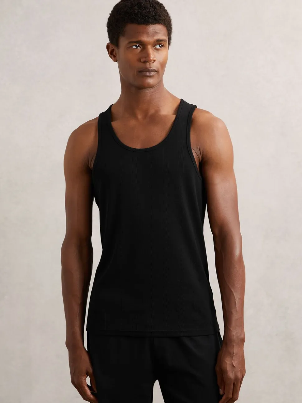Reiss Black Jaden Stretch-Cotton Ribbed Vest