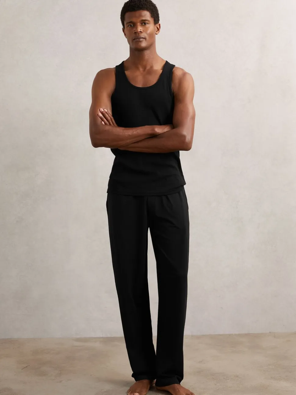 Reiss Black Jaden Stretch-Cotton Ribbed Vest