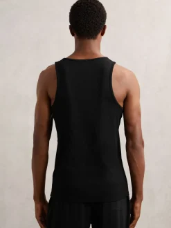 Reiss Black Jaden Stretch-Cotton Ribbed Vest