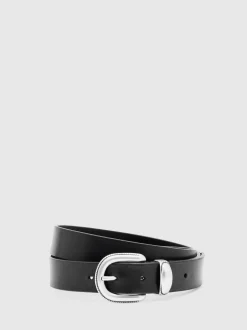 Reiss Black Jonny Leather Western Belt