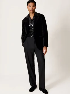 Reiss Black King Sequin Cuban-Collar Shirt