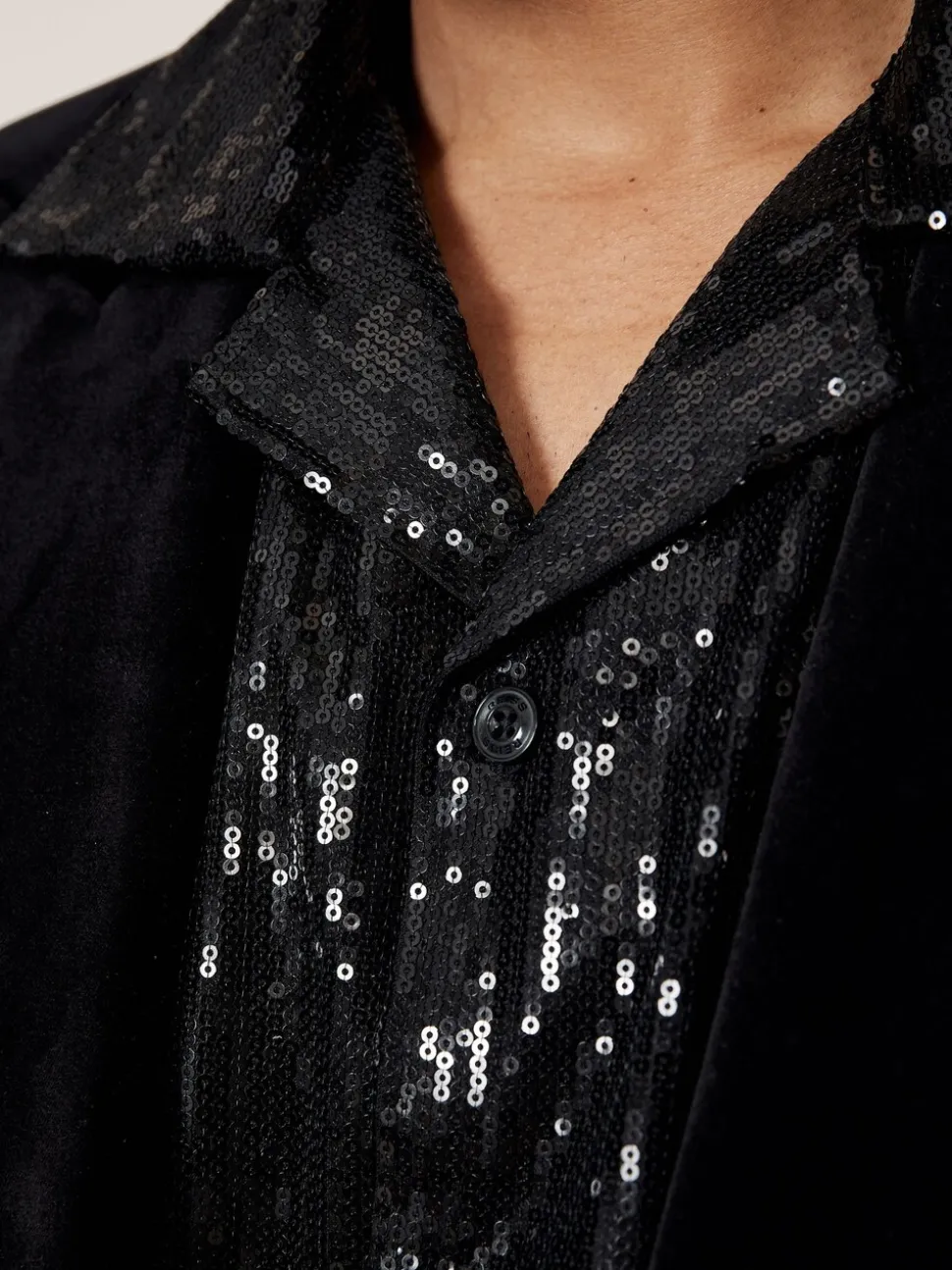 Reiss Black King Sequin Cuban-Collar Shirt